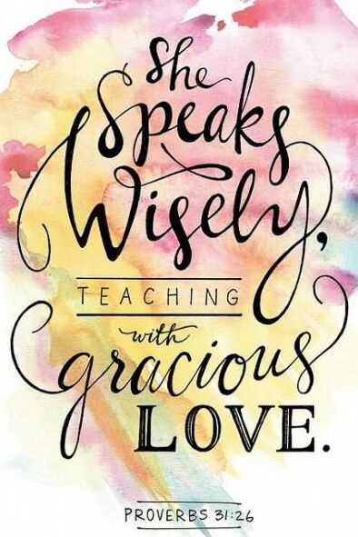 Decorative bible verse about teaching. Proverbs 31:26